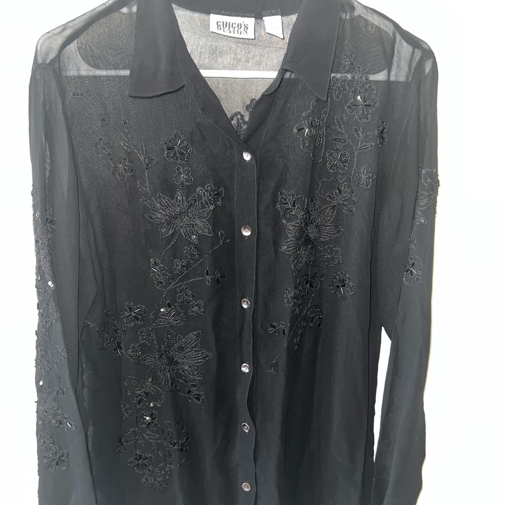 Chico’s Black Sheer Embroidered Women's Top